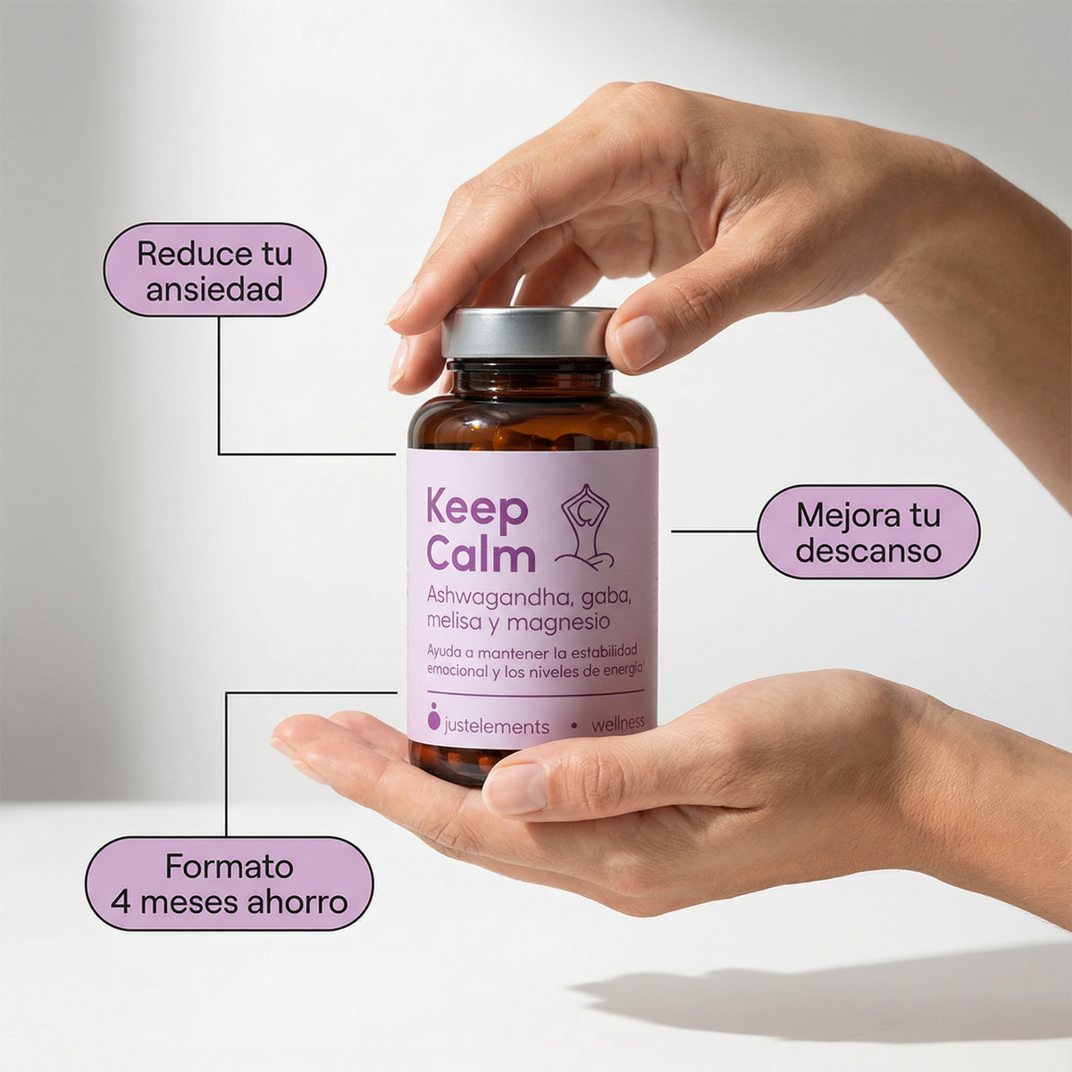 Keep Calm Ashwagandha 120 Comprimidos para 4 Meses con Melisa Gaba y Magnesio Reduce Estrés Aumenta Energía y Equilibrio - Suplemento Natural Orgánico
